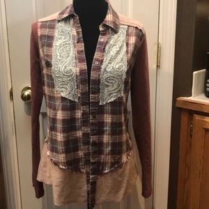 Pieced Plaid Button-up